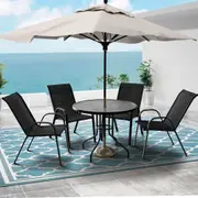 ALFORDSON 5PCS Patio Furniture Set Outdoor Dining Round Table and Chairs Black