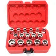 16pc 12 PT Point 1/2" Dr Gear Wall Rounded Socket Set 8 - 24mm Metric