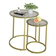 Nesting Coffee Table Set of 2,Modern Gold Tempered Glass Side Small Gold Glass