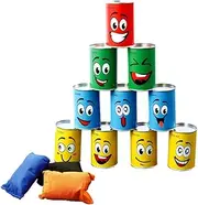 Dosenwerfen Kinder, Dosenwurfspiel für Kindergeburtsta & Andere Party, 10pcs Lächeln Dosen & 3pcs Bunt Wurfsäckchen Set für Gartenspiele, Dosen Werfen Spiele Gifts für Kinder und Erwachsene