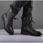 Black Handmade Military Boots, Men's Punk Combat Boots, Ankle Boots For Men 7-16