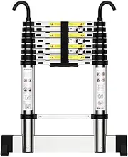 Telescoping Ladder Telescopic Ladder, Aluminium Extension Ladder with Hooks, Loft Ladders Portable, Maximum Load 150kg/EN131 Standard (Size : 2.1m) (OneColor 5m) Beauty Comes