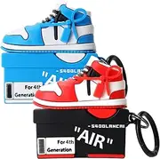 [2Pack] Gedicht for Apple Airpods 4th Generation Case Cover(2024), Cute Cartoon Shoe Box Soft Silicone Protective Cases for Airpods 4th Generation Case with Keychain for Women Men，Red+Blue
