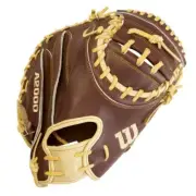 Wilson A2000 CM33 "Ole' Hickory" 33" Baseball Catcher's Mitt: Dark Brown and Blo