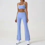 Blue Flared Leggings & Sports Bra Set - Breathable & Stretchy Activewear