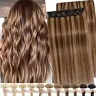 Thick 3/4 Full Head Clip in One Piece Remy Human Hair Extensions Balayage Hair