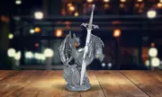 10"H Medieval Dragon with Shield and Sword Figurine Home Decor Unique Gift