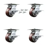 4 Inch Polyurethane Caster Set with Ball Bearing and Brakes/Swivel Locks SCC