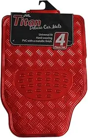 JVL Titan Car Mat Set Metallic Design with Rubber Backing, Red