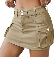 [Generic] Women's Sexy Cargo Denim Mini Skirts Low Waist Bodycon Wrap Streetwear Club Party Short Skirts with Pockets