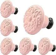 Piutouyar Ceramic Kitchen Cabinet Knobs, Pink, 10Pcs, 1.3Inch Diameter, Retro Style