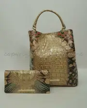 SET of Brahmin Amelia Leather Satchel/Shoulder Bag + Ady Wallet in Gem Lacewing