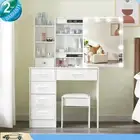 Furniture Dressing Table Makeup Vanity Desk With LED Mirror, 5 Drawers, Stool