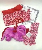 Build A Bear Pink Sparkle Axolotl Valentine Lot Plush Hoodie Carrier Unstuffed
