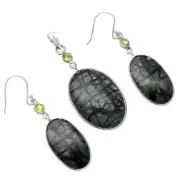 Picasso Jasper & Peridot 925 Sterling Silver Pendant Earrings Jewelry Set T-1010