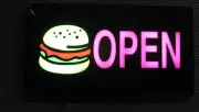 Lighted LED Window Sign Hamburger Restaurant Open Non Neon Display 17"x 9"