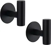YUET Bath Towel Robe Hooks Self Adhesive No Drilling, Stick on Metal Coat Hooks, SUS 304 Stainless Steel Clothes Holder, Shower Wall Hook for Bathroom Hotel Kitchen Office Closet, 2 Pack (Black)