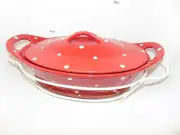 Temptations by Tara Red White Polka Dots 1.5 QT Oval Dish w/ NO LID / No Lid