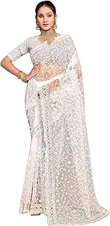 [PINKKART] Designer Beautiful Net Embroidered Work Partywear Saree UInstitched Blouse 34Nar (6)