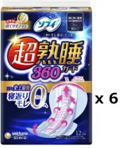 Unicharm Sofy Sanitary napkins for night 360mm Length 12 sheets x 6 F/S Japan
