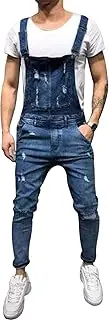 [Legou] Men's Denim Distressed Bib Jumpsuits XXL Dark Blue