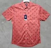 IZOD Shirt Mens Med Breeze SS Woven Rose with Pineapples Button Down NWT MSRP$60