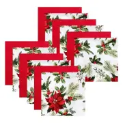 Winter Sprigs Poinsettia Holiday Napkins Set 12 Cotton Rachel Ashwell Farmhouse