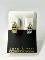 Joan Rivers Rhinestone Cuff Earrings Turquoise Amethyst Purple Gold-Tone NEW FRE