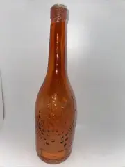 Orange glass bottle with Cork, Raised leaves and grape design