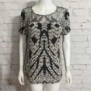 DVF Diane Von Furstenberg Women’s Blouse 12 Black Panther Lace Sheer Accent New