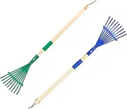 2Pcs Kids Rakes with Detachable Wood Handle, Portable Kids Lawn Rake, Small Rake for Kids Gardening (Blue+Green)