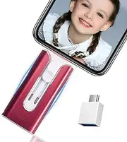 iPhone Flash Drive,512GB Photo Stick USB Drive,4 in 1 iPhone USB Memory Stick iPhone Thumb Drive USB Stick for iPhone15/14/13/12/11/X/XS.../PC/iPad Type C and Micro USB Phone Devices (Red)