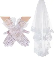 [Fsfsdg] Brides White Lace Veil Bridal Chapel with Gloves for Women Wedding Halloween Latin Mass Bridal Shower