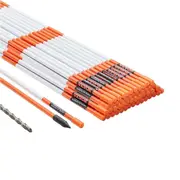 Driveway Markers, 50 PCS 121.5 cm, 0.78 cm Diameter Orange Fiberglass Poles Snow Stakes with Reflective Tape, 30 cm Steel Drill Bit & Protection Gloves for Parking Lots, Walkways Easy