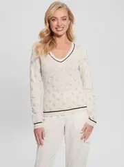 GUESS Women's Beige Rosie Long Sleeve Knit Top Size: XS, Viscose Rayon