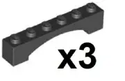 LEGO 3 New Black Arch 1 x 6 Studs Raised Arch Part 92950 BK01