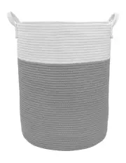[LIVING TEXTILES] Cotton Rope Hamper Bag in Grey/White