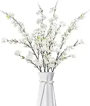 Kainonnan 4Pcs Artificial Cherry Blossom Flowers 43 Inch Long Stem Cherry Blossom Decor Fake Flower for Home Wedding Outdoor Decoration (White)