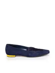 Navy Suede Square Toe Loafers