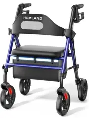 Foldable Rollator Walkers with Seat for Seniors, 8'' Big Wheels,Lightweight,Blue