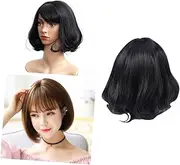 TOVINANNA Synthetic Short Straight Wigs Flat Bangs Reusable Lace Front Hair Wigs for Daily Party and Cosplay