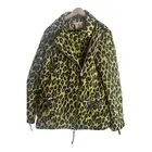 FREE PEOPLE Femme Fatale Long Moto Jacket Yellow Leopard Print Size Small