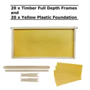 20 x Full Depth Beekeeping Frames Yellow Plastic Foundation NZ Pine Timber Frame