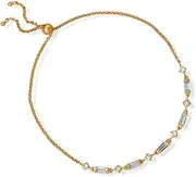 [JewelryWeb] 14k Gld Plated 925 Sterling Silver White CZ Bolo Bracelet a 5mm Bead Stopper Classic White 2mm X 2mm Sq Link-Bracelet for Women