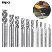 10pcs 4-Flute End Mill Bits HSS CNC Shank Drill Bits Cutter for Aluminum Steel
