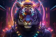 Cyberpunk Tiger, UV tapestry, Blacklight Reactive, Psychedelic Wall Hanging