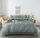 Vintage Tassel Bedding Set Green Full Size 3Pcs Duvet Cover Set Fringed Boho ...