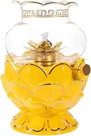 Vintage Kerosene Oil Lamp Large Capacity Clear Hurricane Lamp Lotus-Shape Base Ghee Lanterns Buddhist Kerosene Oil Lamp for Pray Desktop Bedroom Decor for Home Emergency Lighting
