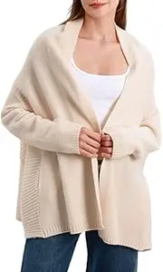 [Amazhiyu] Women's 100% Wool Open Front Cardigan Sweater Cable Knit Batwing Coats