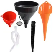 5x Fuel Funnels Set Plastic Long Neck Oil Funnels with Detachable Spout & Filter